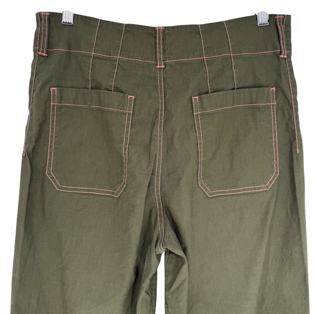 Maeve Anthropologie The Colette Olive Green Pink Stitch Wide Leg Crop Pants 28 - Picture 4 of 6